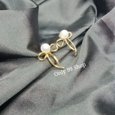 Crystal Bow Pearl Earring 